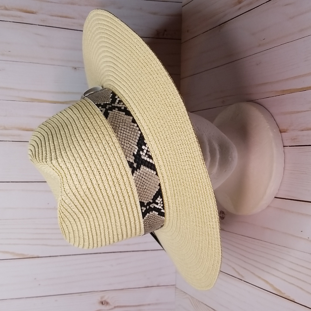straw hat with a snakeskin band